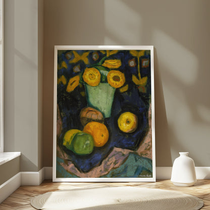 Premium Poster of Colorful Still Life with Sunflowers and Fruit Posters