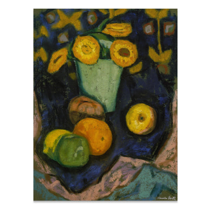 Premium Poster of Colorful Still Life with Sunflowers and Fruit Posters