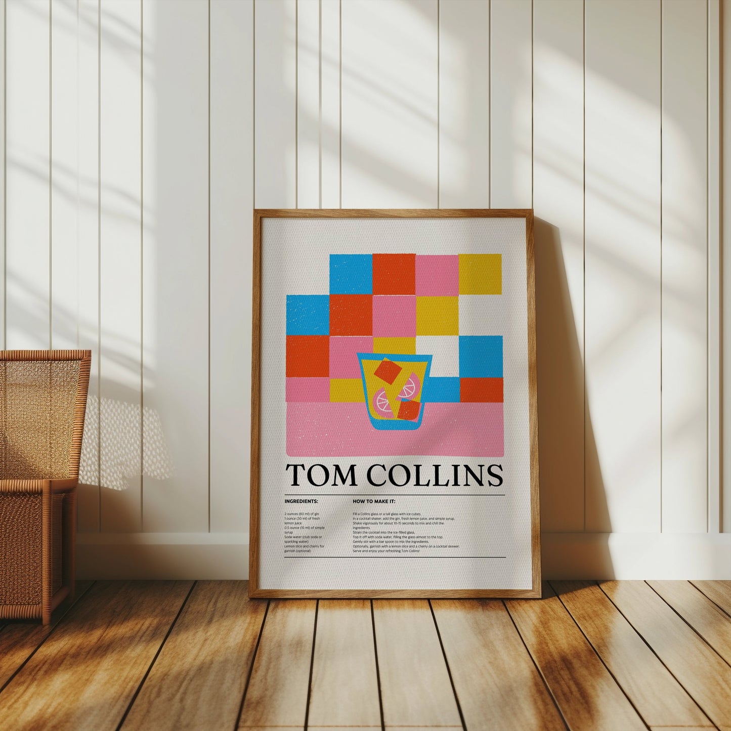 Premium Poster of Colorful Tom Collins Recipe Art Cocktail Posters