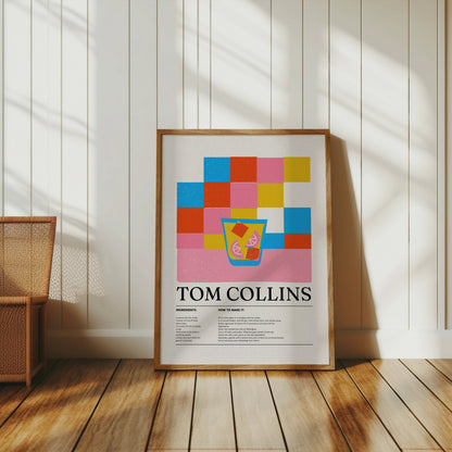 Premium Poster of Colorful Tom Collins Recipe Art Cocktail Posters