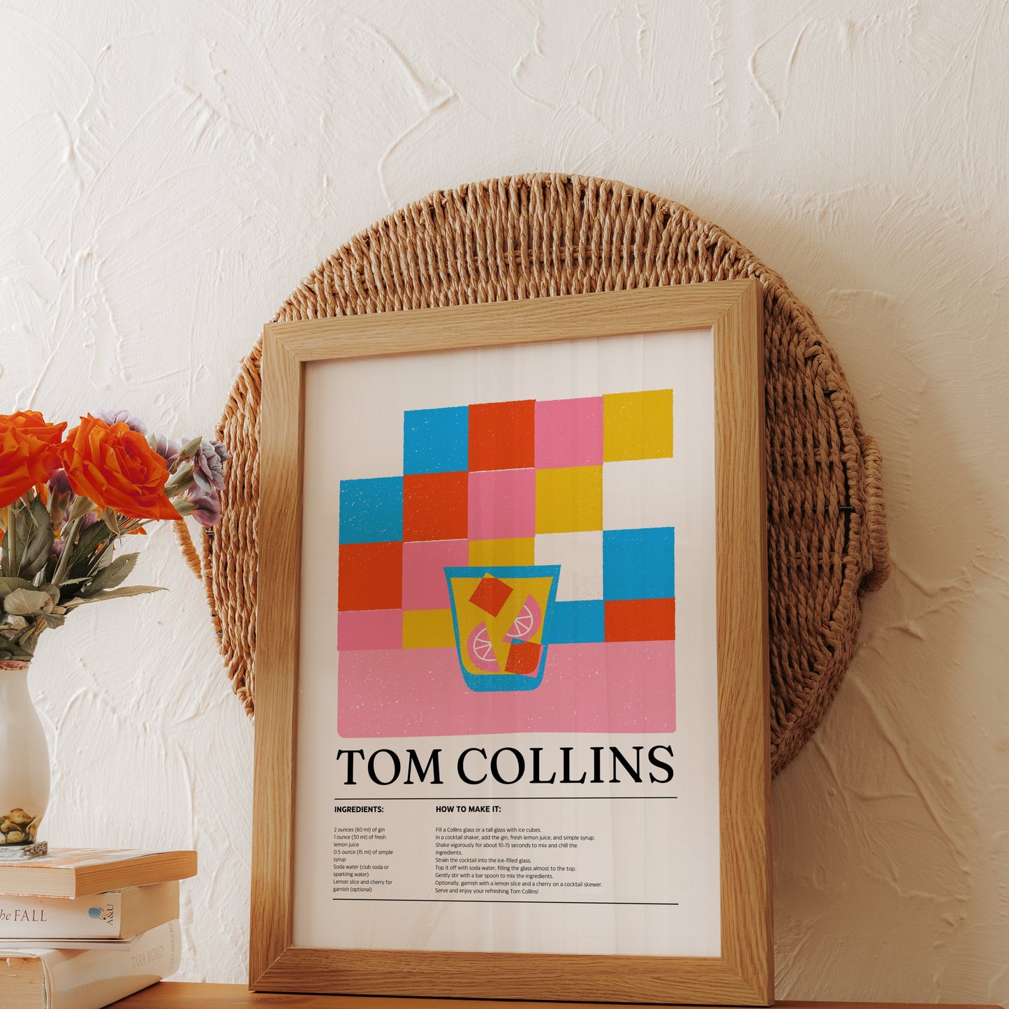 Premium Poster of Colorful Tom Collins Recipe Art Cocktail Posters