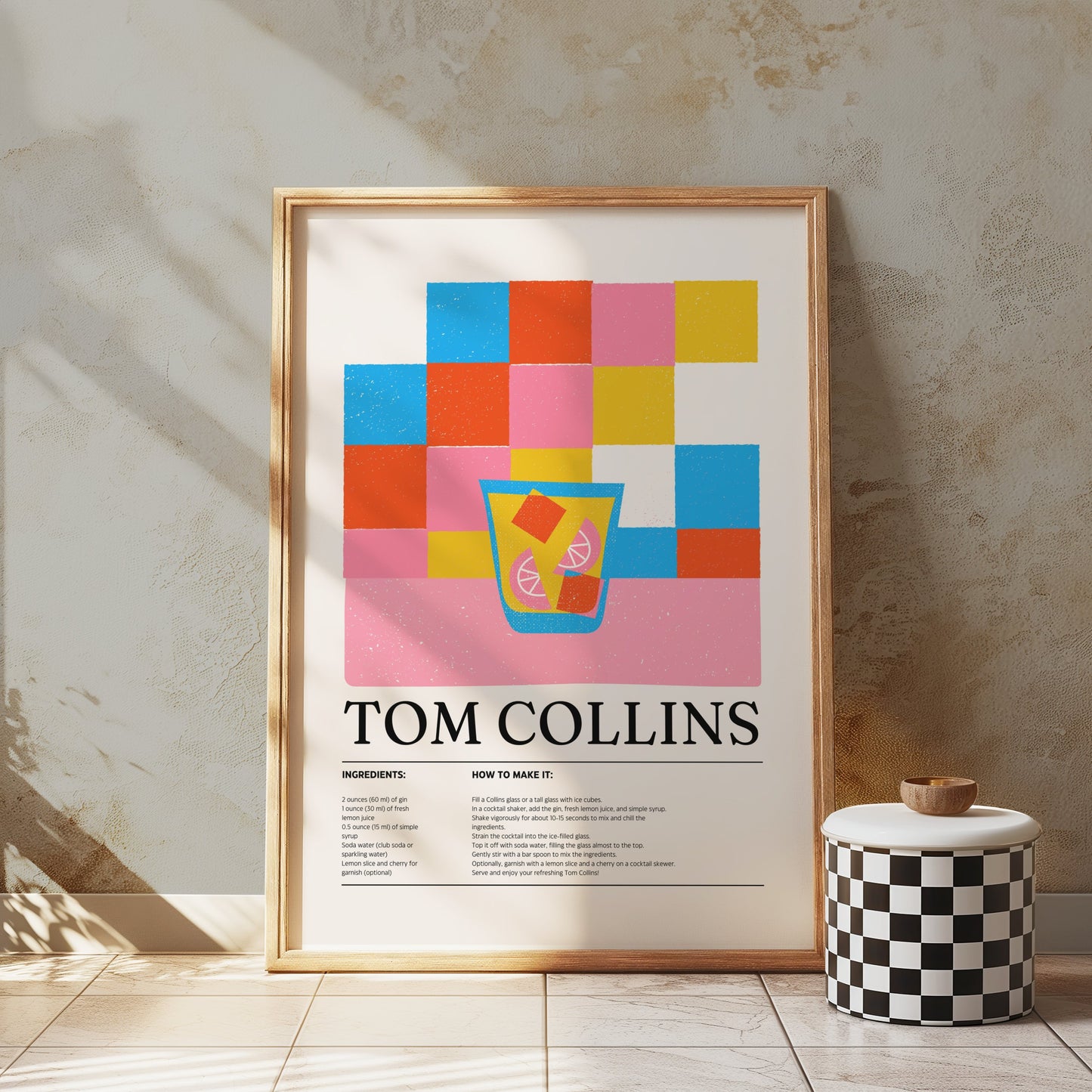 Premium Poster of Colorful Tom Collins Recipe Art Cocktail Posters