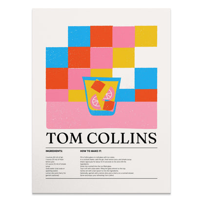 Premium Poster of Colorful Tom Collins Recipe Art Cocktail Posters