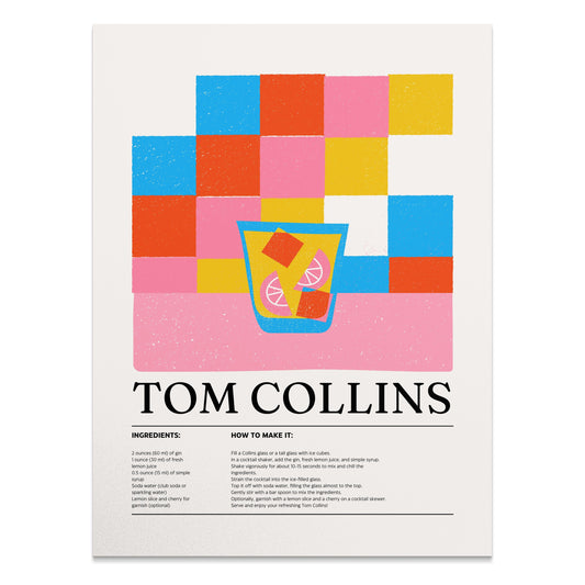 Premium Poster of Colorful Tom Collins Recipe Art Cocktail Posters