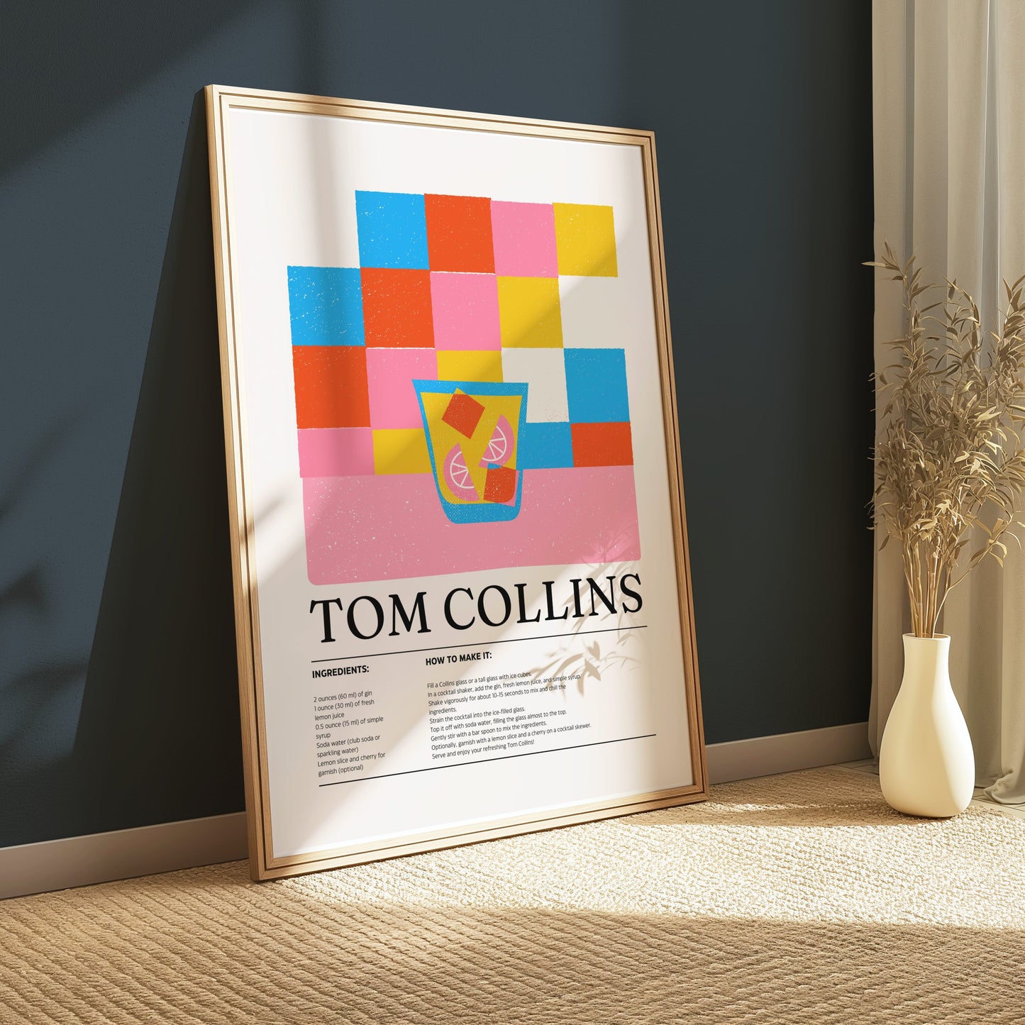 Premium Poster of Colorful Tom Collins Recipe Graphic Art Posters
