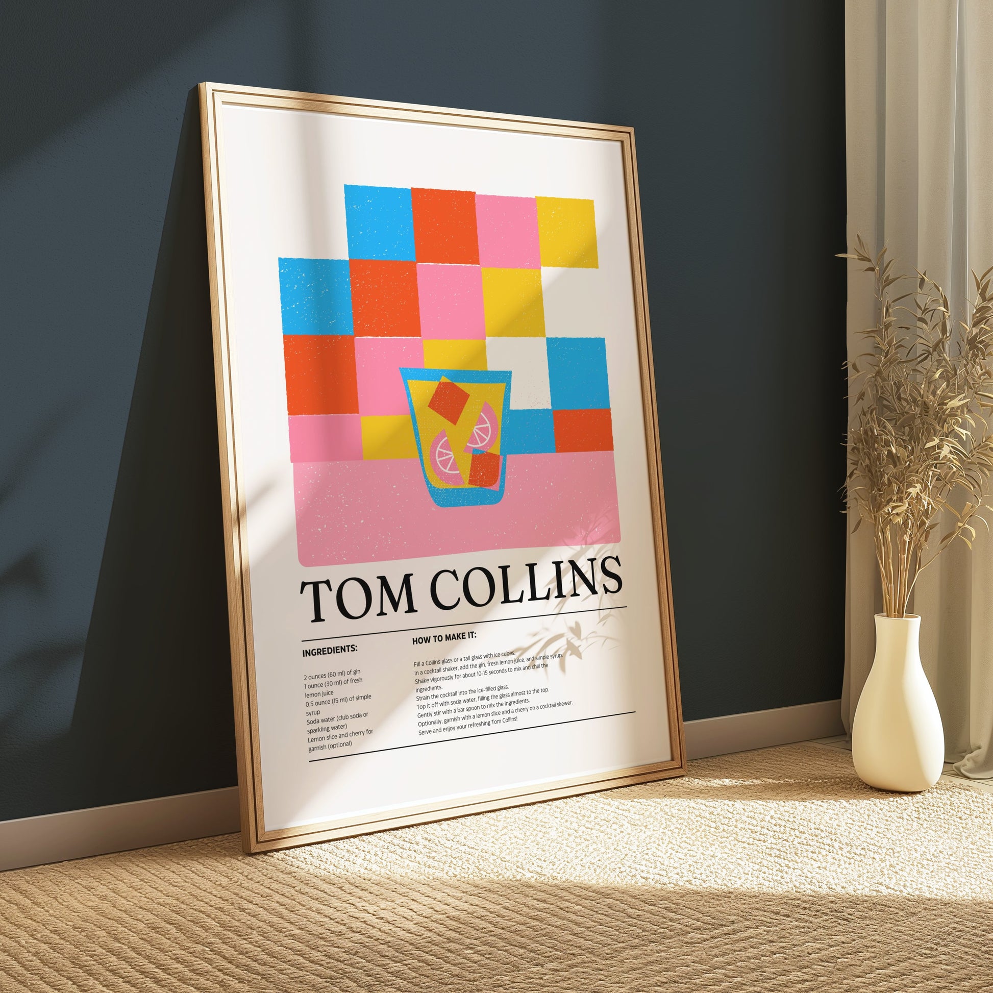 Premium Poster of Colorful Tom Collins Recipe Graphic Art Posters