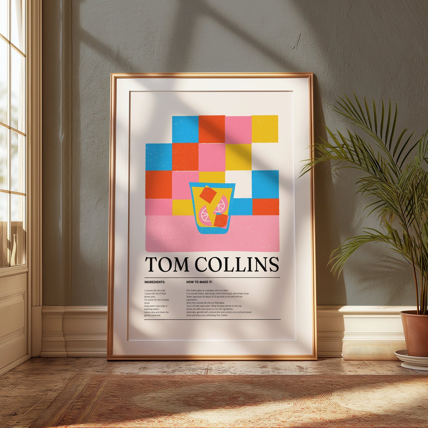 Premium Poster of Colorful Tom Collins Recipe Graphic Art Posters