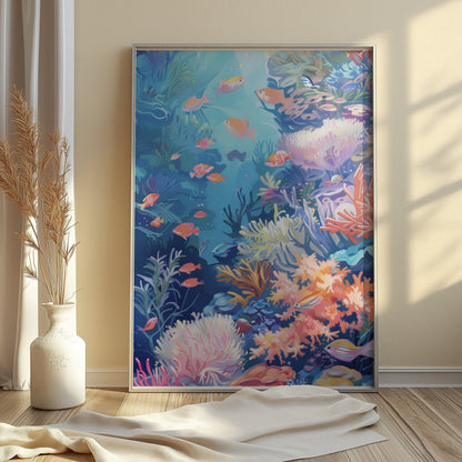 Premium Poster of Colorful Underwater Coral Reef Scene Art Posters