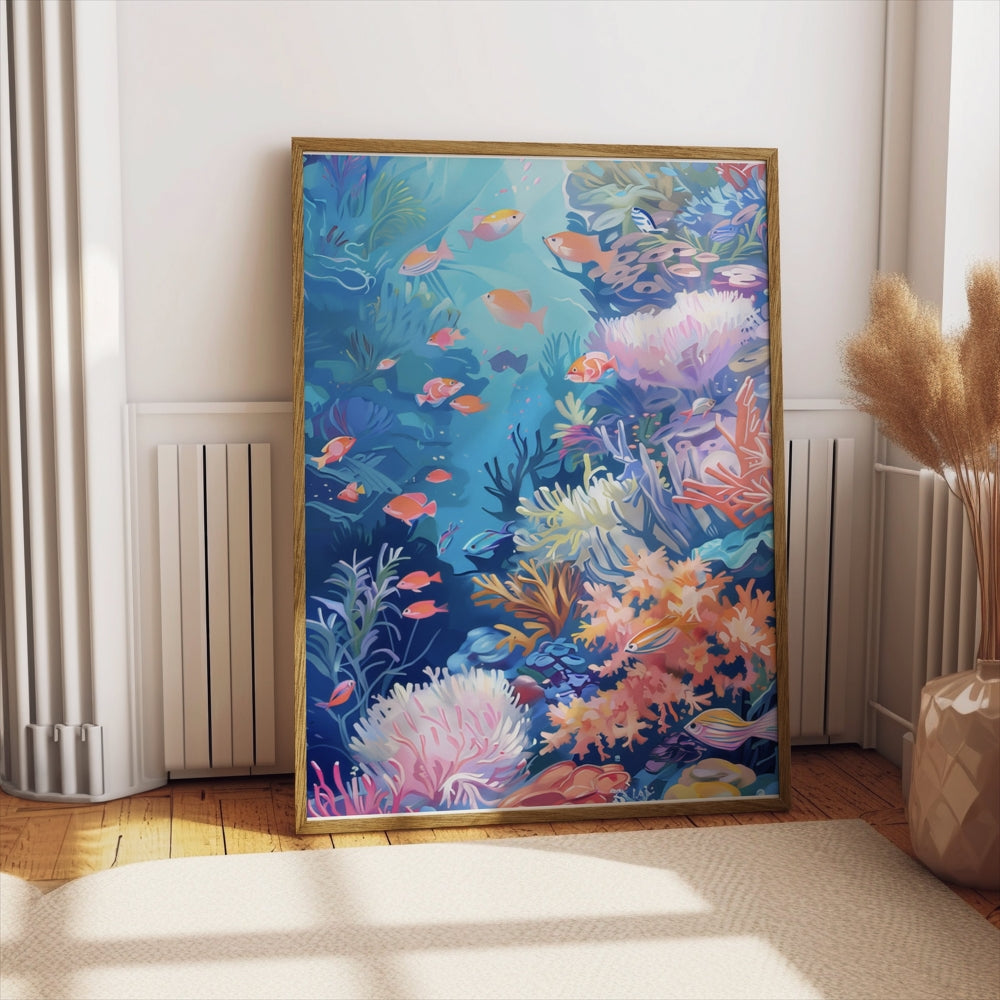 Premium Poster of Colorful Underwater Coral Reef Scene Art Posters