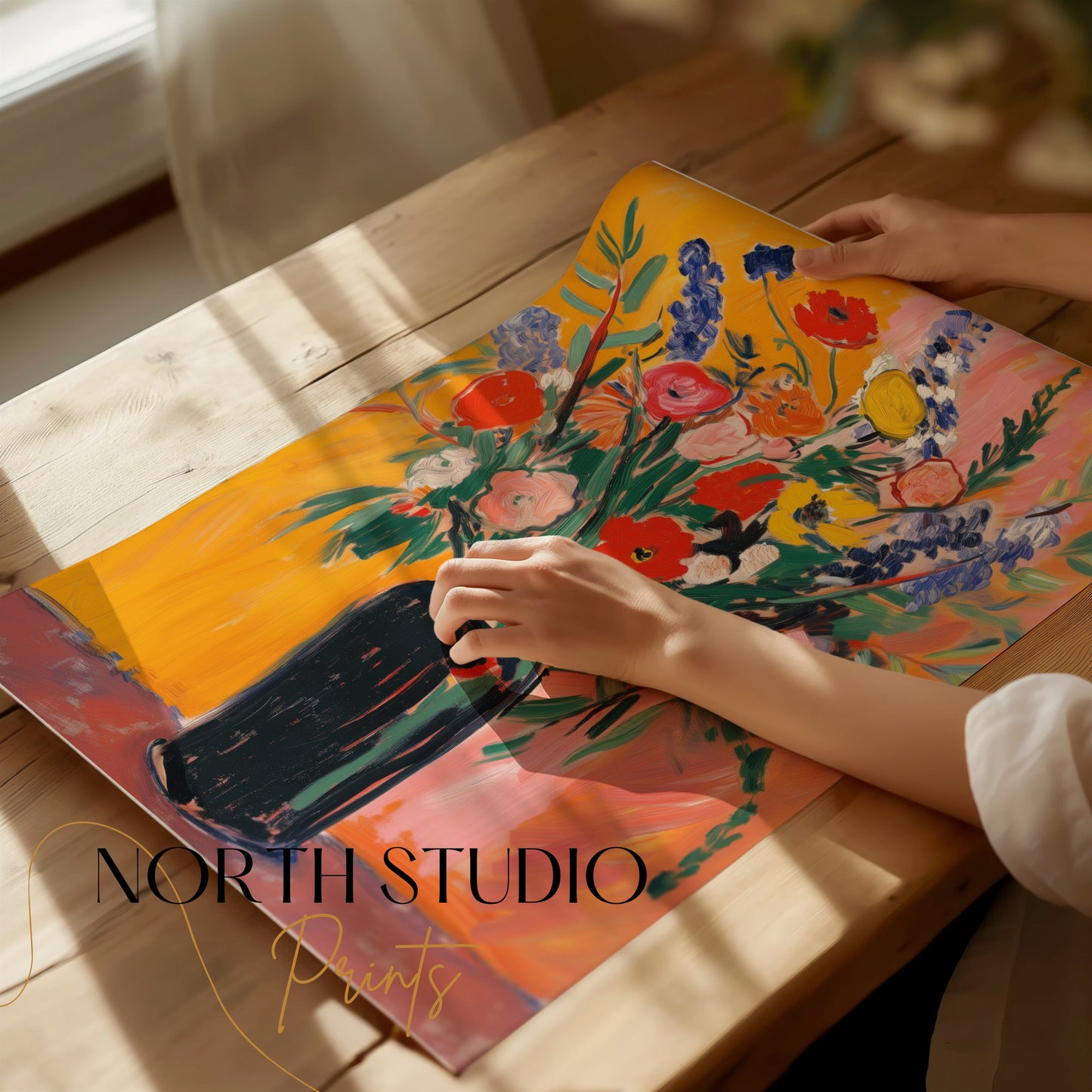 Premium Poster of Colorful Vibrant Floral Bouquet in Black Vase Posters