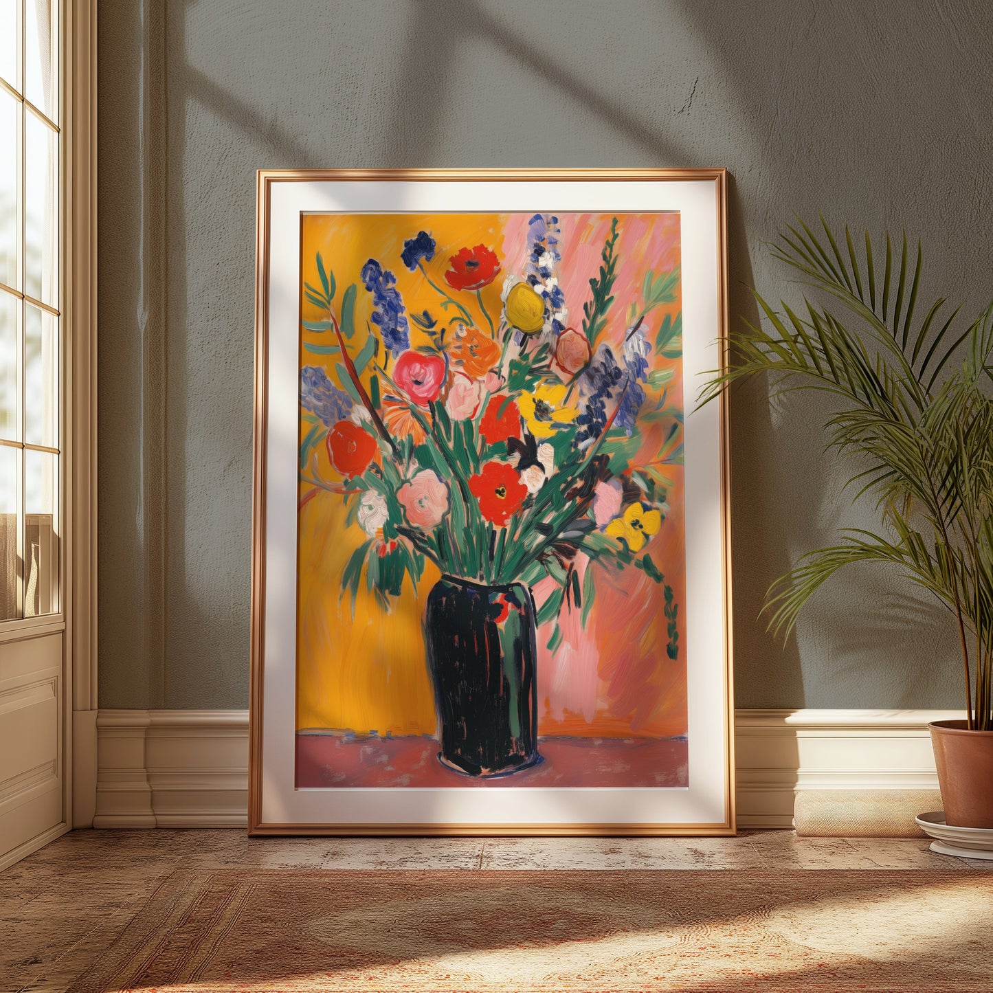 Premium Poster of Colorful Vibrant Floral Bouquet in Black Vase Posters