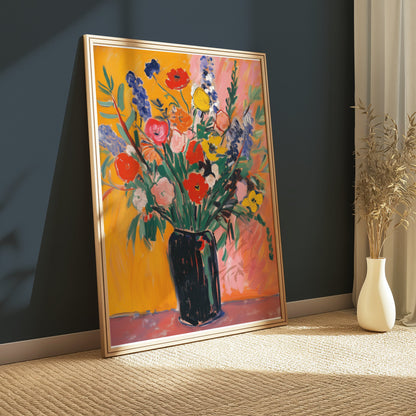 Premium Poster of Colorful Vibrant Floral Bouquet in Black Vase Posters
