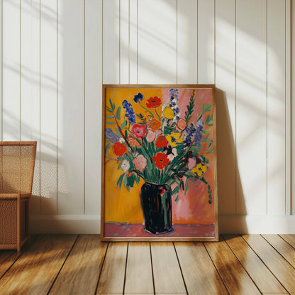 Premium Poster of Colorful Vibrant Floral Bouquet in Black Vase Posters