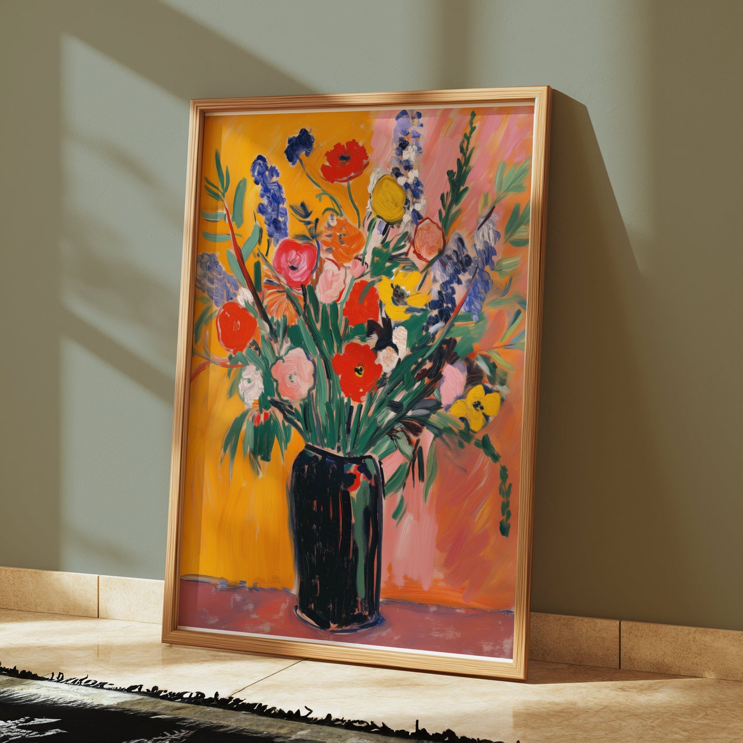 Premium Poster of Colorful Vibrant Floral Bouquet in Black Vase Posters