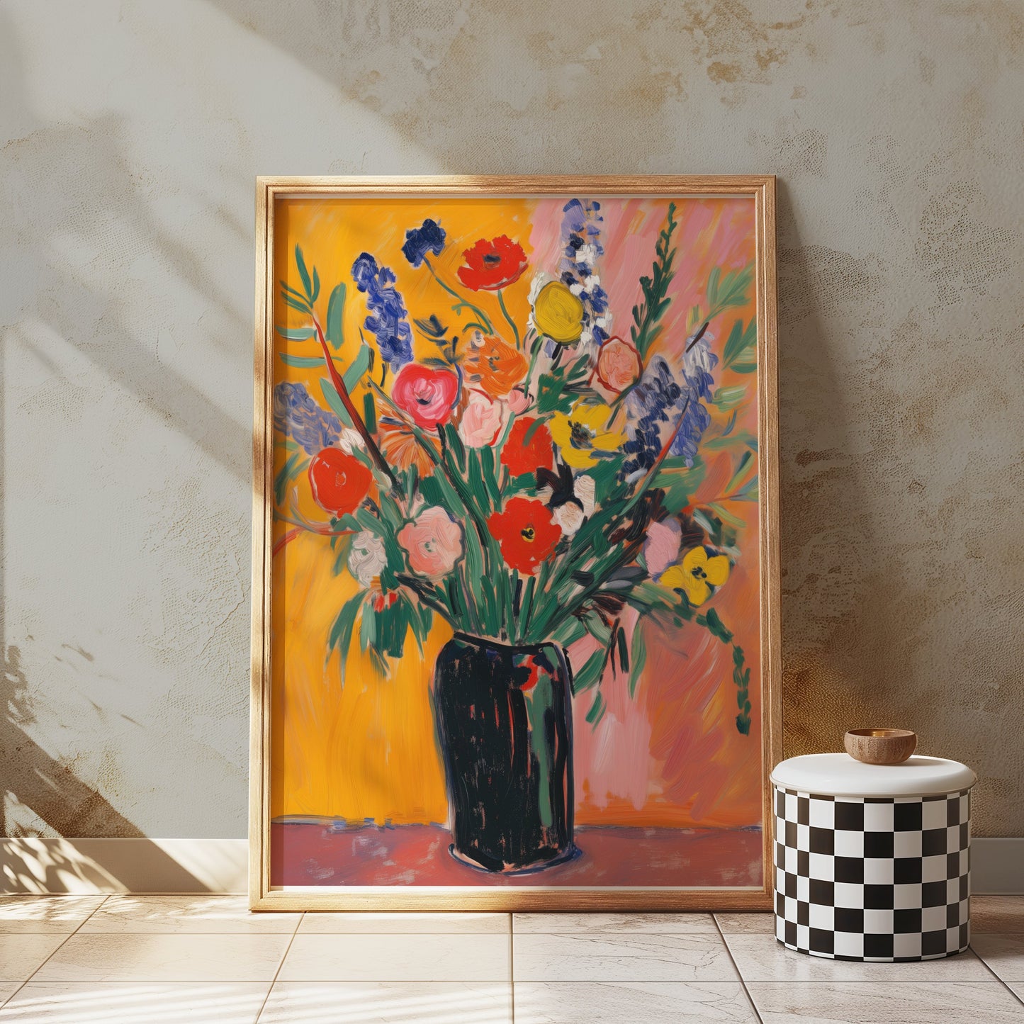 Premium Poster of Colorful Vibrant Floral Bouquet in Black Vase Posters