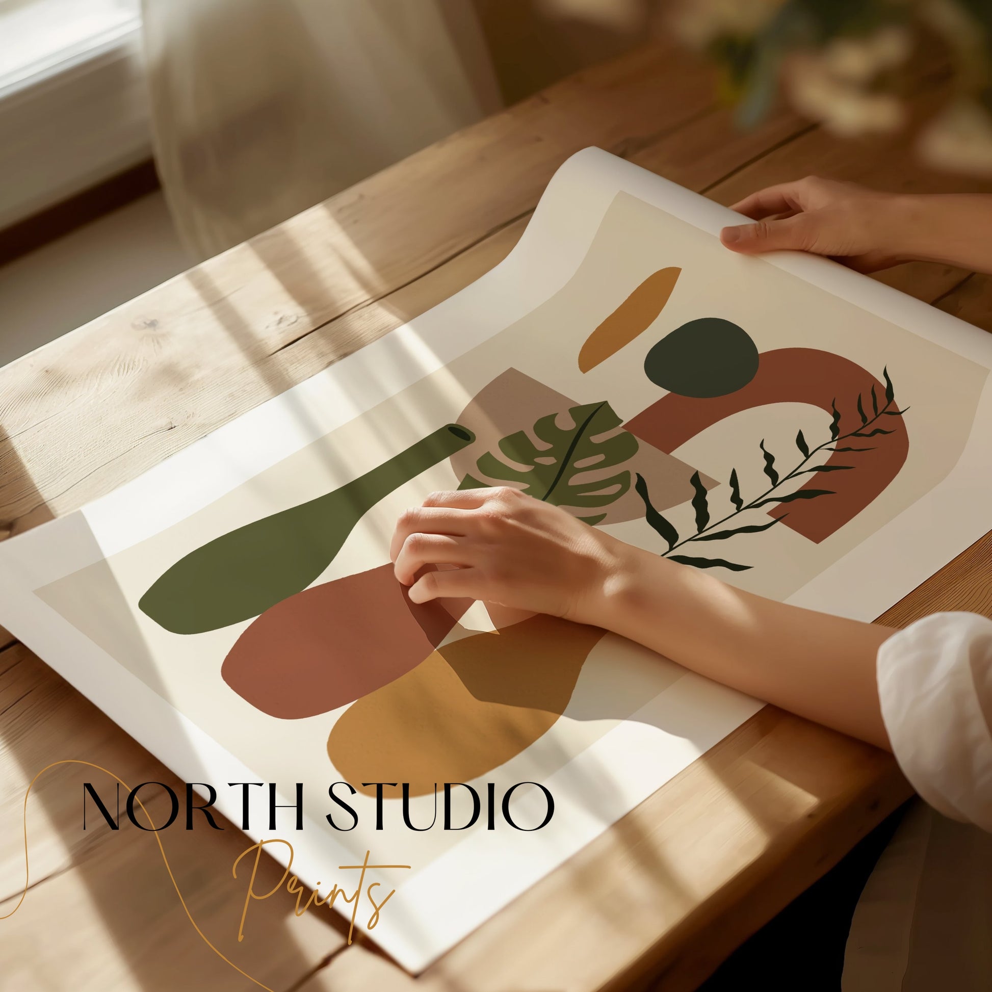 Premium Poster of Contemporary Geometric Art with Vases and Leaves Posters