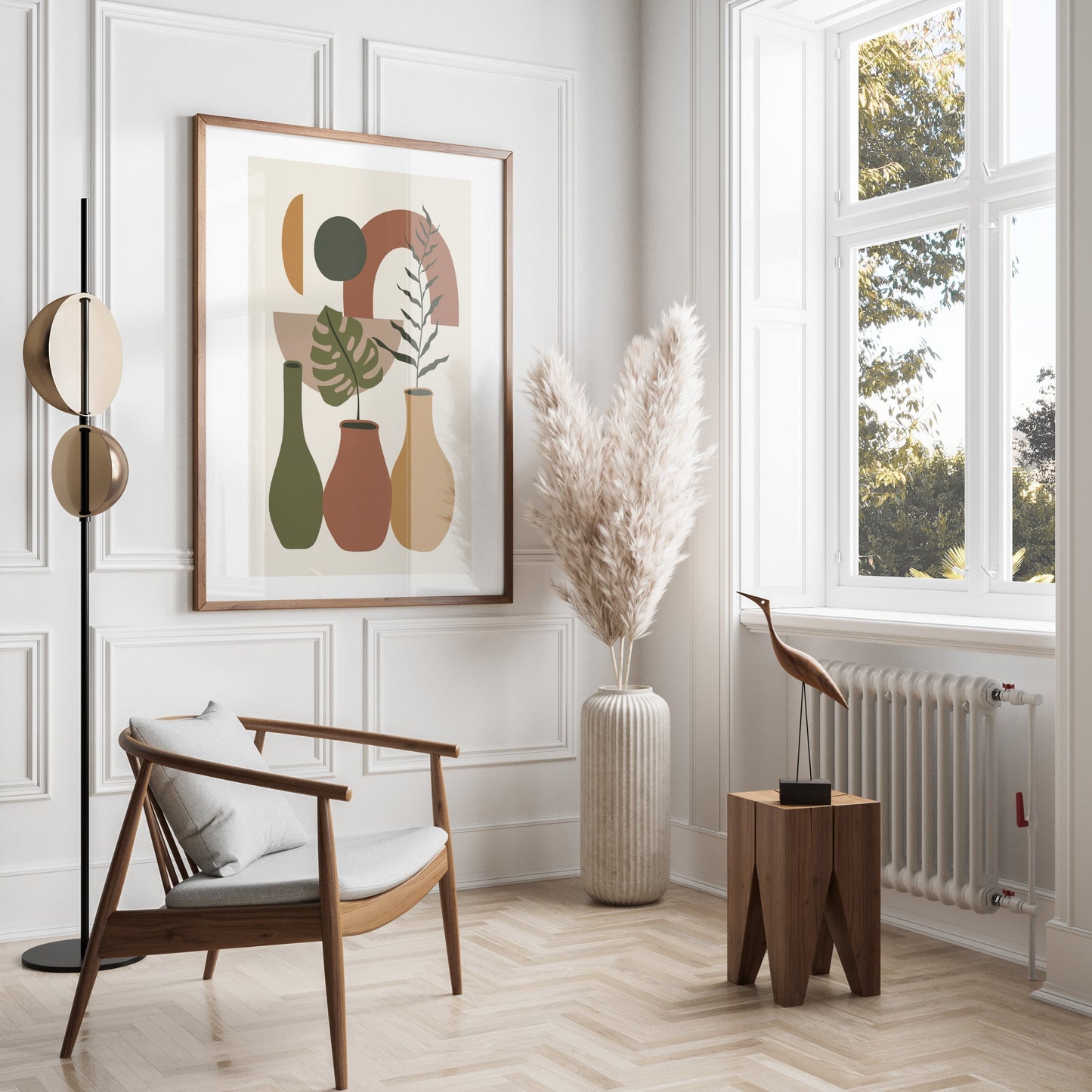 Premium Poster of Contemporary Geometric Art with Vases and Leaves Posters