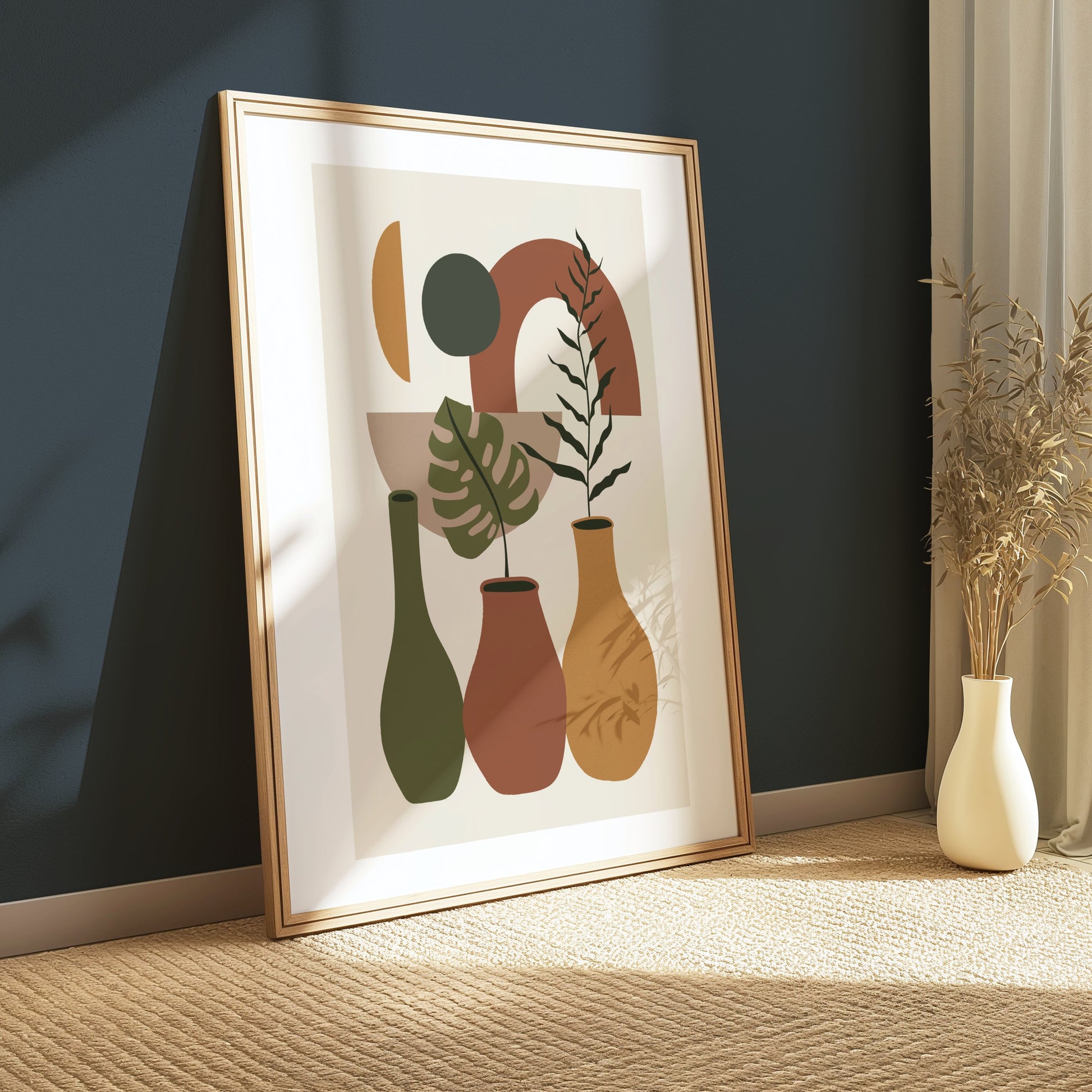 Premium Poster of Contemporary Geometric Art with Vases and Leaves Posters