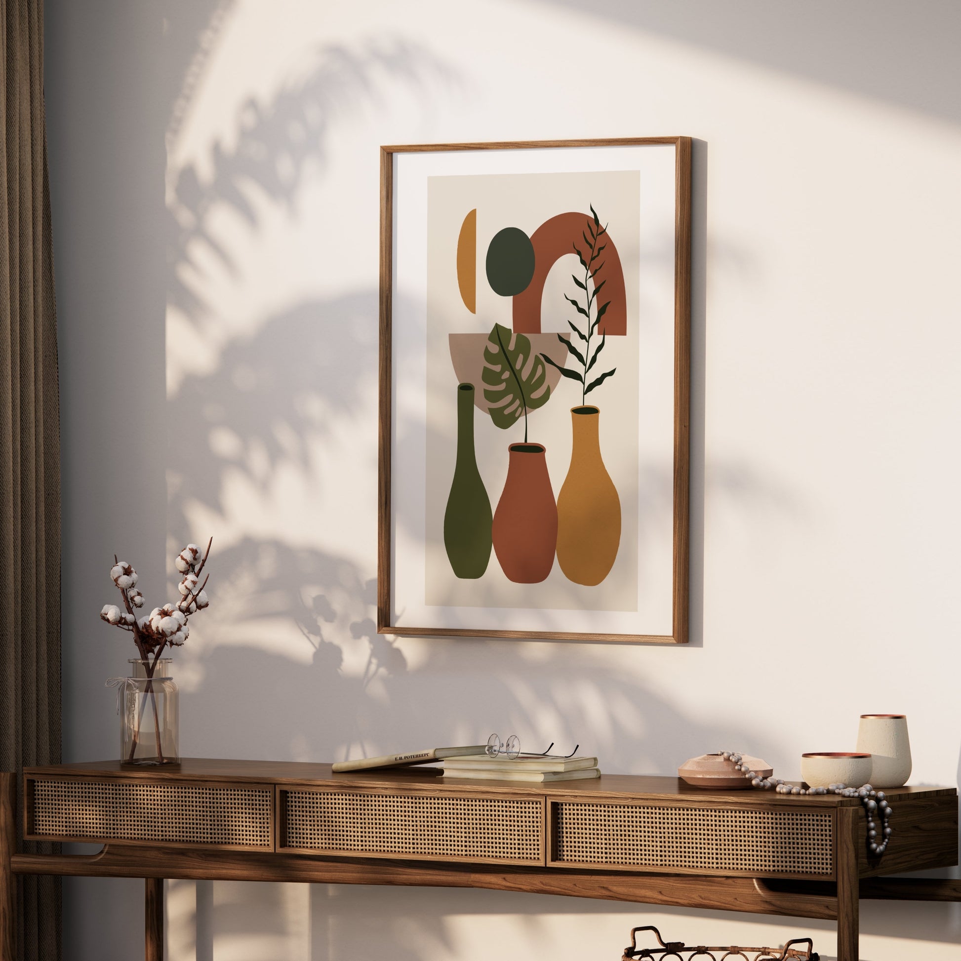 Premium Poster of Contemporary Geometric Art with Vases and Leaves Posters