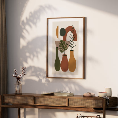 Premium Poster of Contemporary Geometric Art with Vases and Leaves Posters