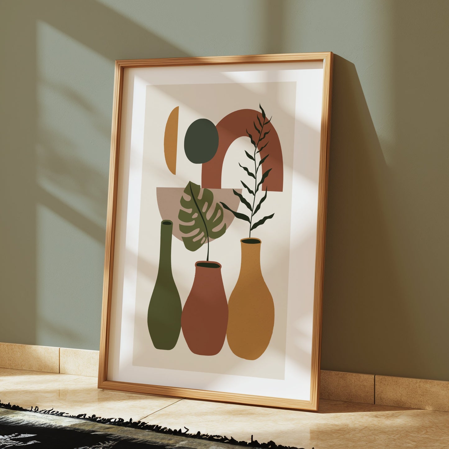 Premium Poster of Contemporary Geometric Art with Vases and Leaves Posters