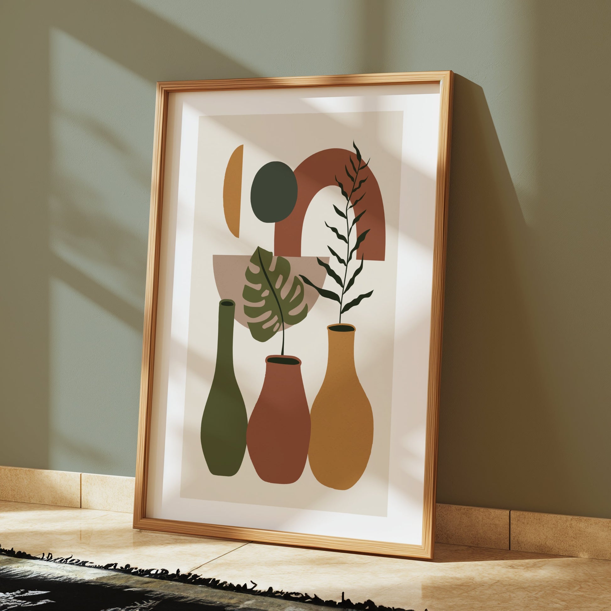 Premium Poster of Contemporary Geometric Art with Vases and Leaves Posters
