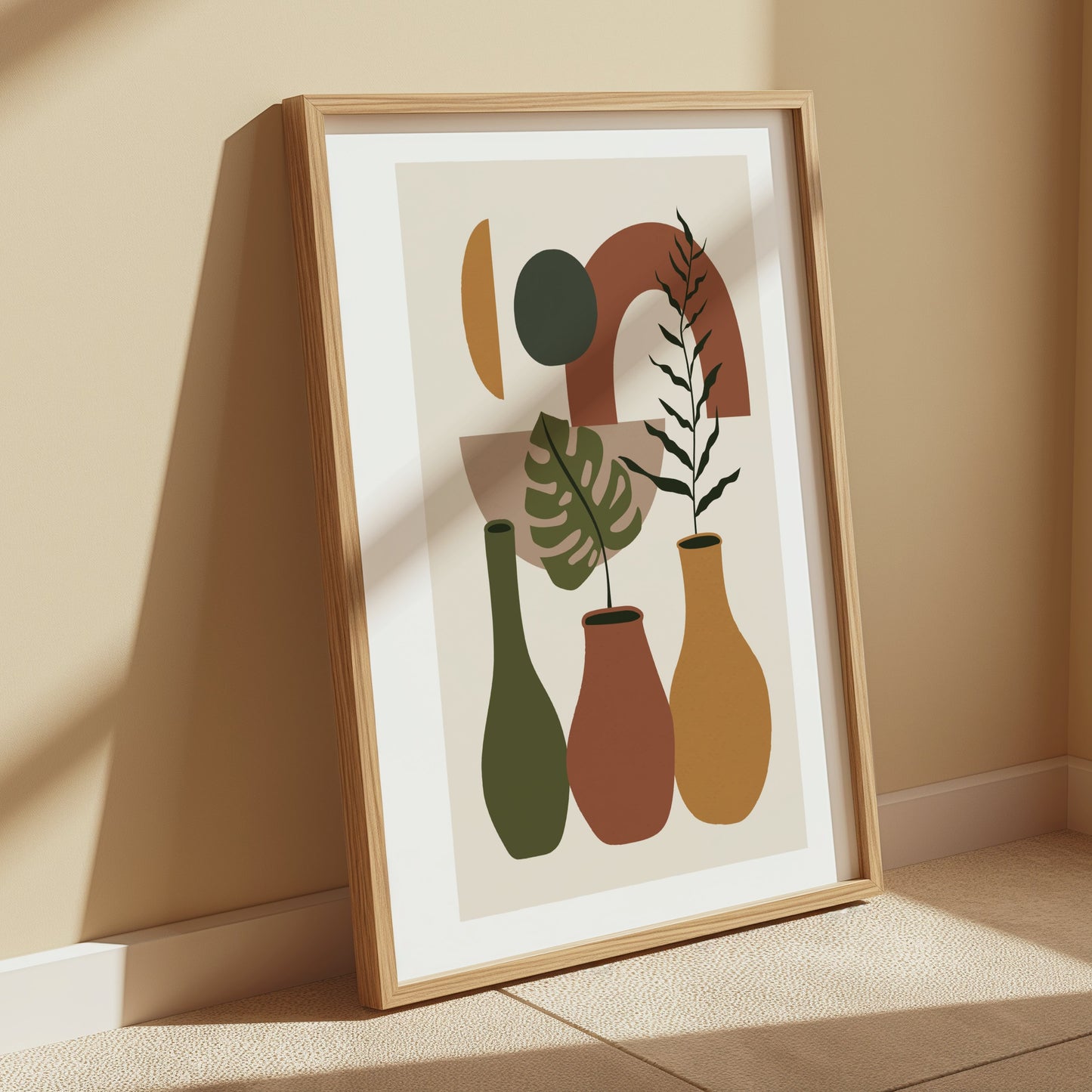 Premium Poster of Contemporary Geometric Art with Vases and Leaves Posters