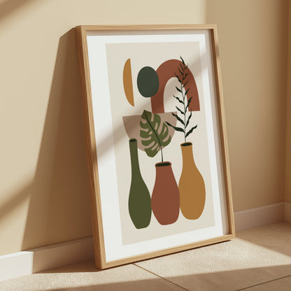 Premium Poster of Contemporary Geometric Art with Vases and Leaves Posters
