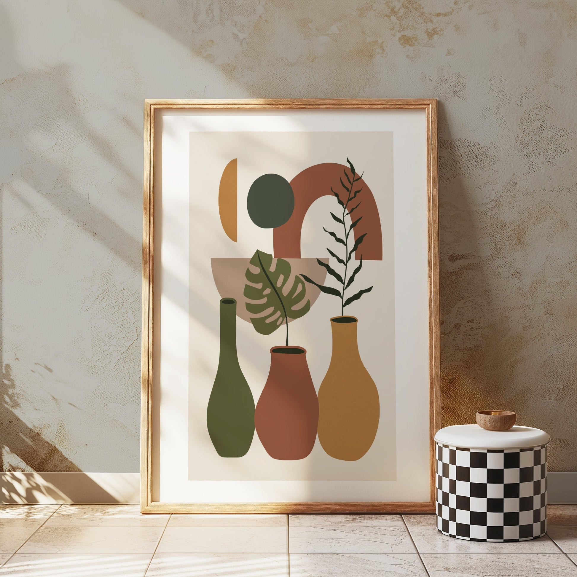Premium Poster of Contemporary Geometric Art with Vases and Leaves Posters