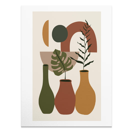 Premium Poster of Contemporary Geometric Art with Vases and Leaves Posters