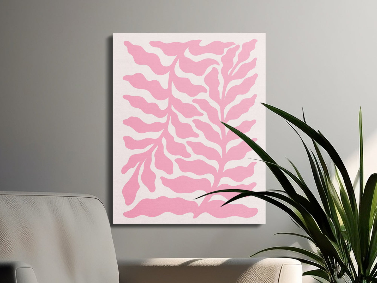 Premium Poster of Contemporary Pink Leaf Art in Floral Canvas Wraps