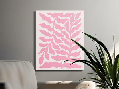 Premium Poster of Contemporary Pink Leaf Art in Floral Canvas Wraps