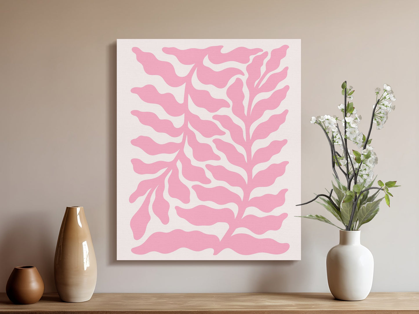 Premium Poster of Contemporary Pink Leaf Art in Floral Canvas Wraps