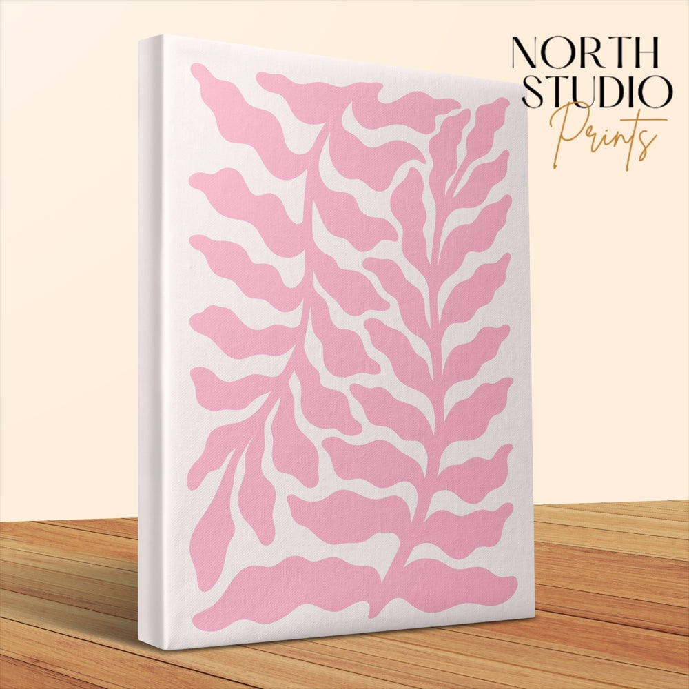 Premium Poster of Contemporary Pink Leaf Art in Floral Canvas Wraps