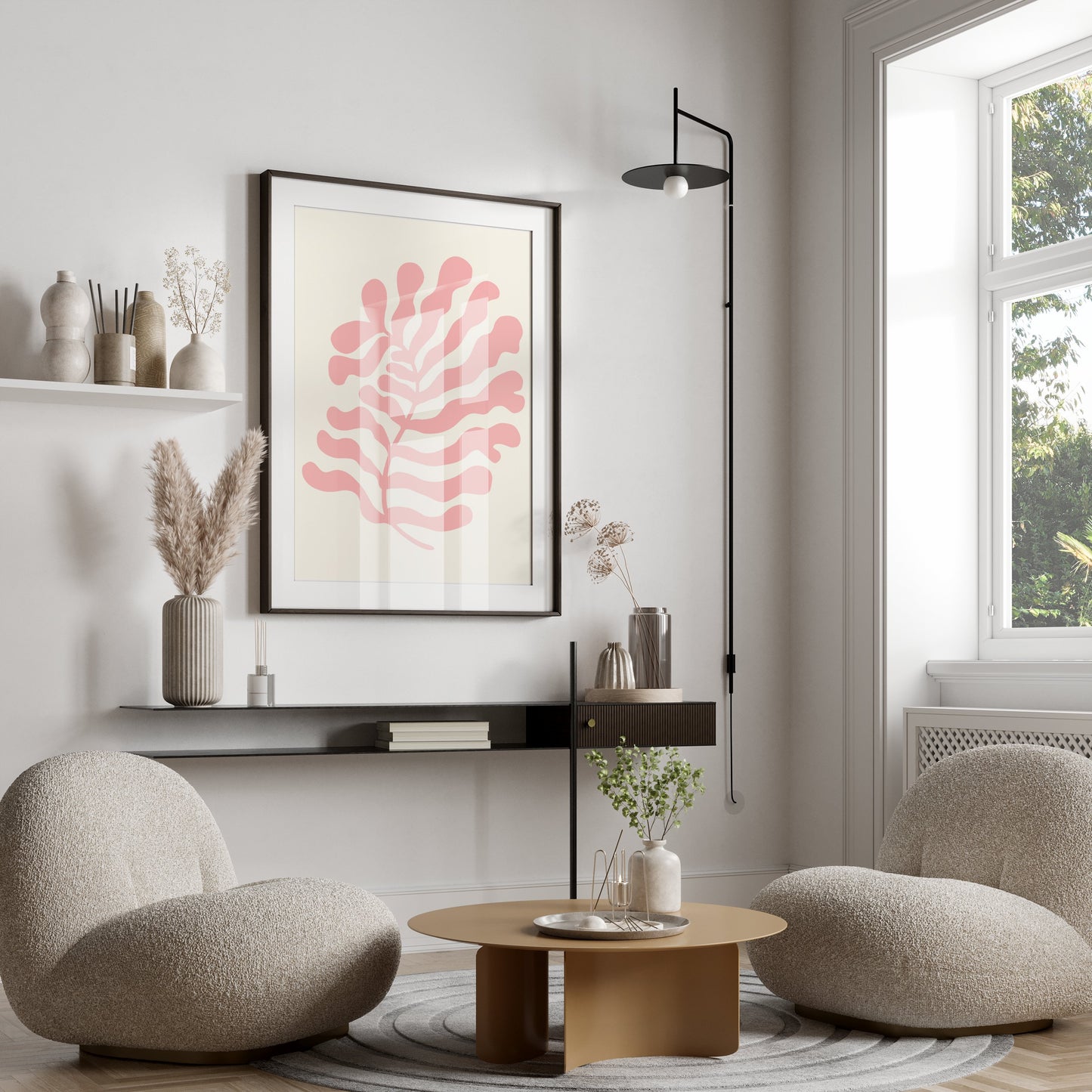Premium Poster of Coral Abstract Leaf Art Print Posters