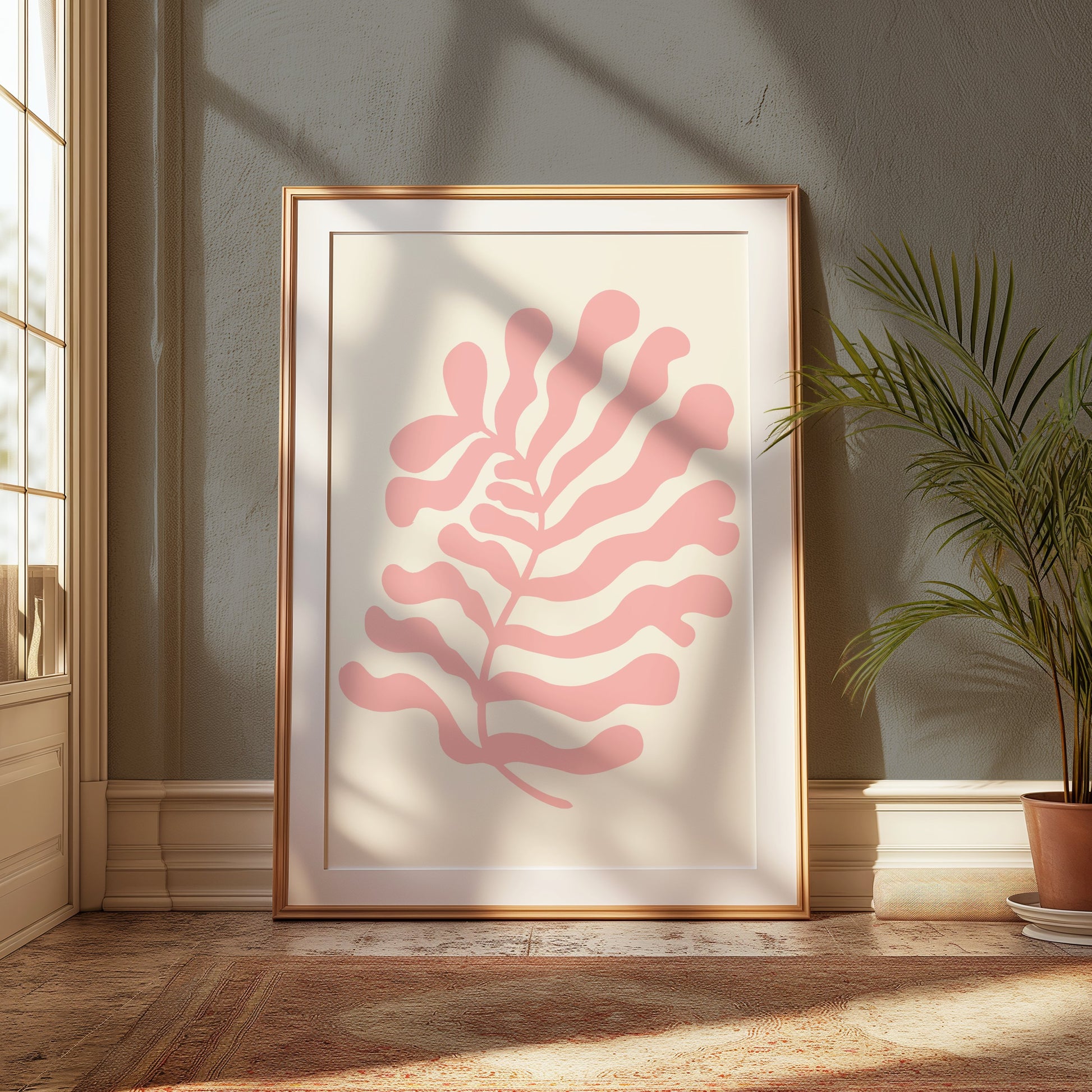 Premium Poster of Coral Abstract Leaf Art Print Posters