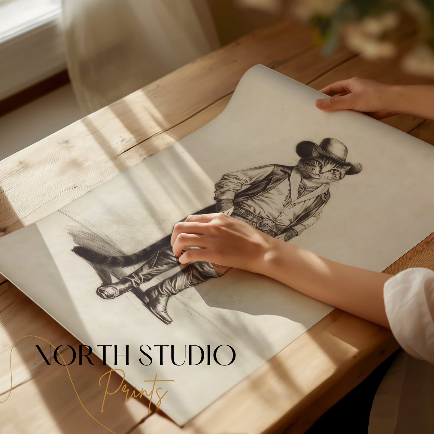 Premium Poster of Cowboy Cat in Western Outfit Humorous Art Posters