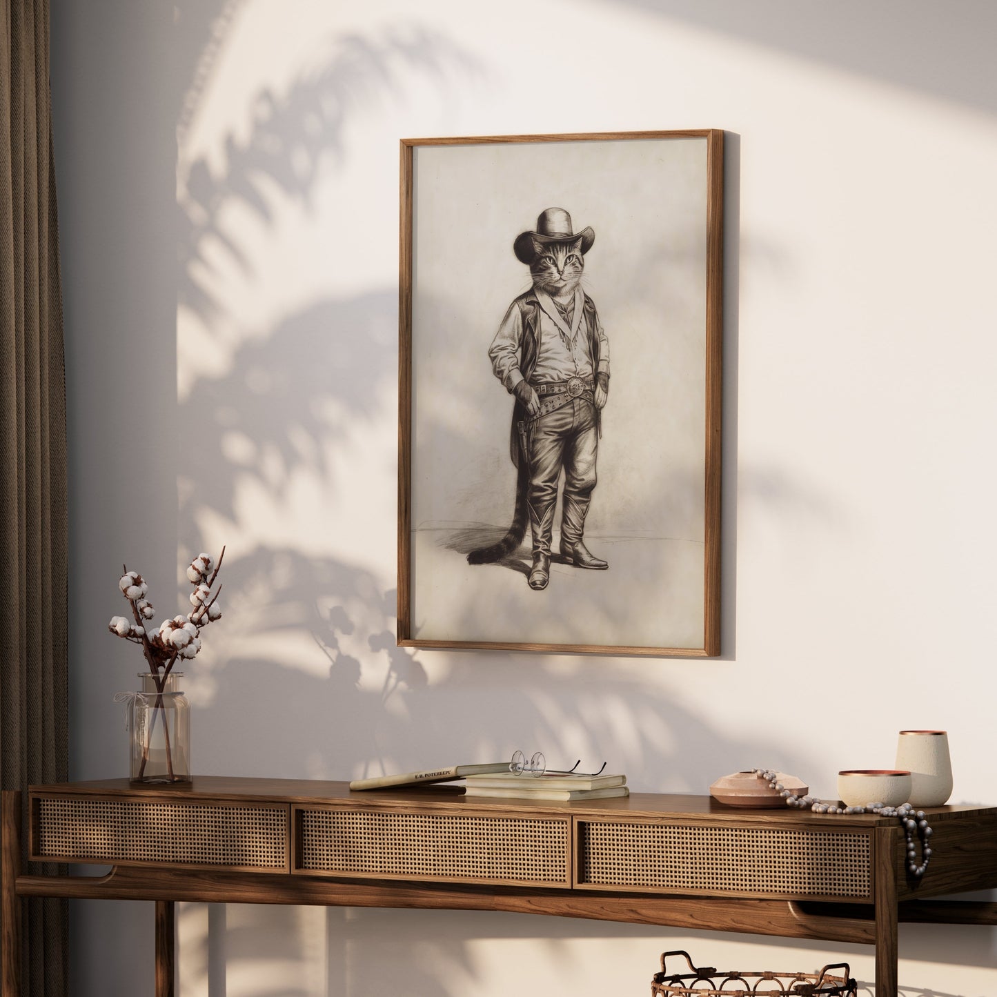 Premium Poster of Cowboy Cat in Western Outfit Humorous Art Posters