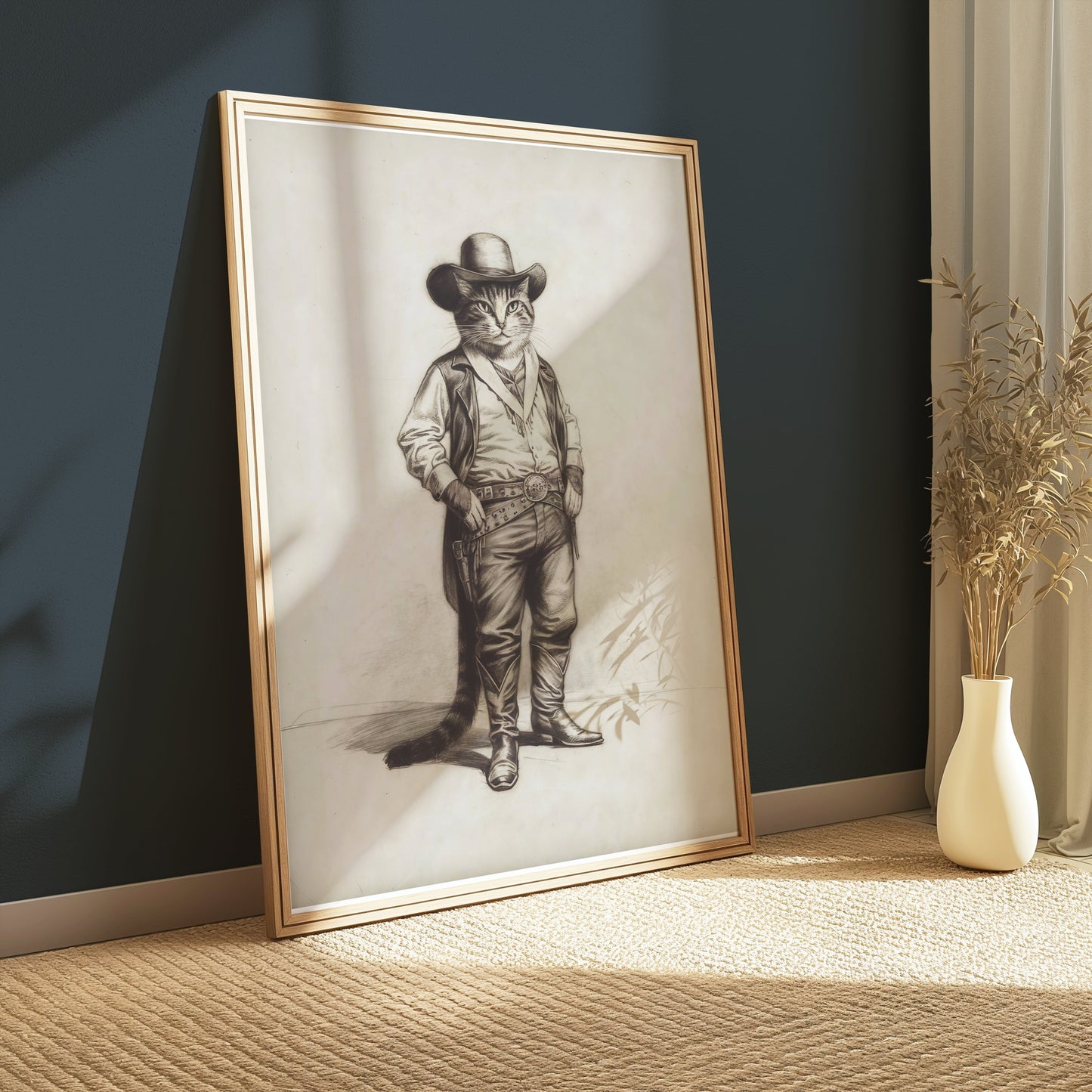 Premium Poster of Cowboy Cat in Western Outfit Humorous Art Posters