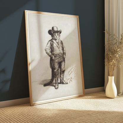 Premium Poster of Cowboy Cat in Western Outfit Humorous Art Posters