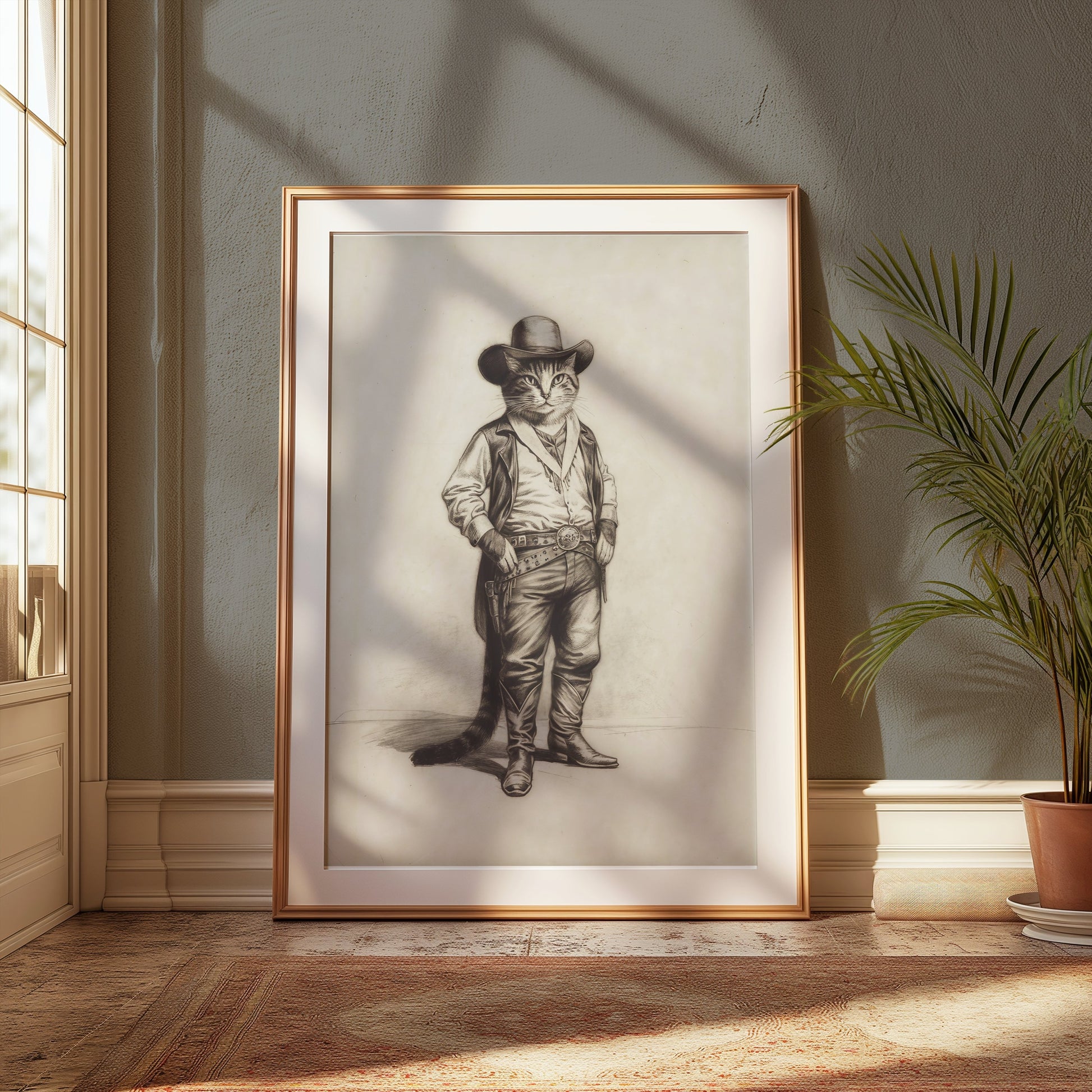 Premium Poster of Cowboy Cat in Western Outfit Humorous Art Posters