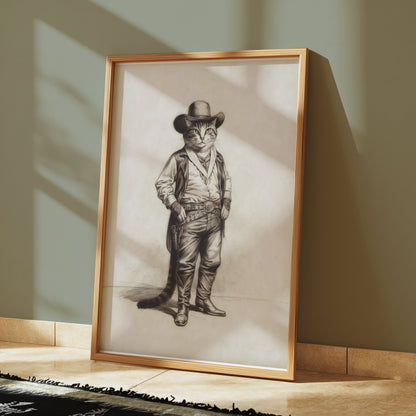 Premium Poster of Cowboy Cat in Western Outfit Humorous Art Posters