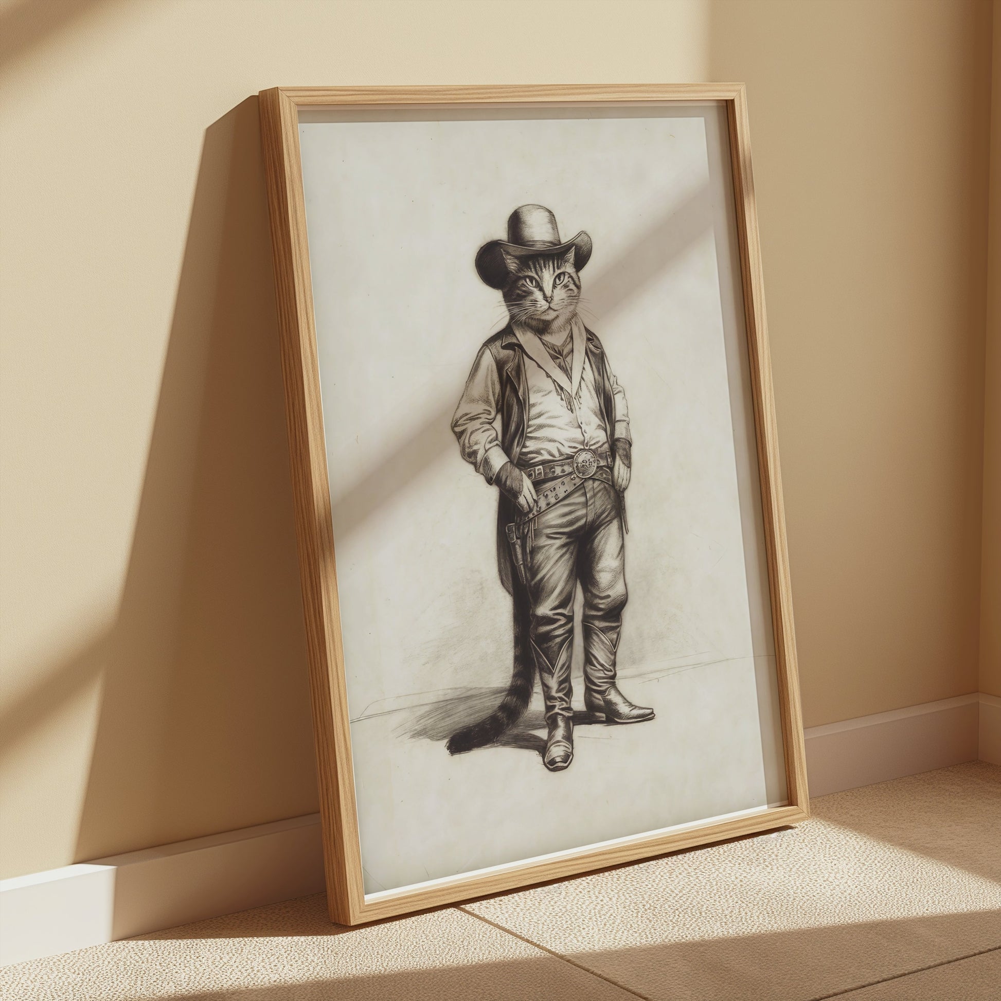 Premium Poster of Cowboy Cat in Western Outfit Humorous Art Posters