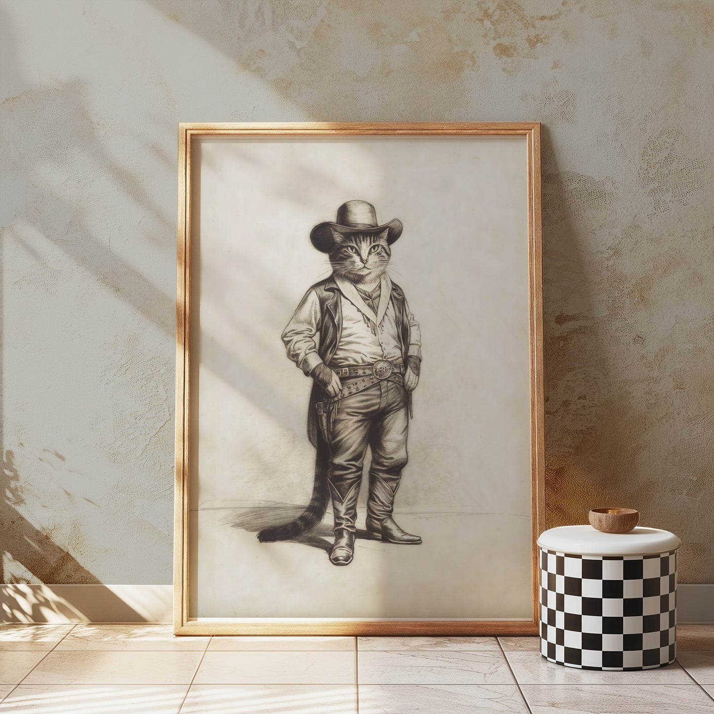 Premium Poster of Cowboy Cat in Western Outfit Humorous Art Posters