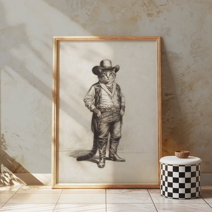 Premium Poster of Cowboy Cat in Western Outfit Humorous Art Posters