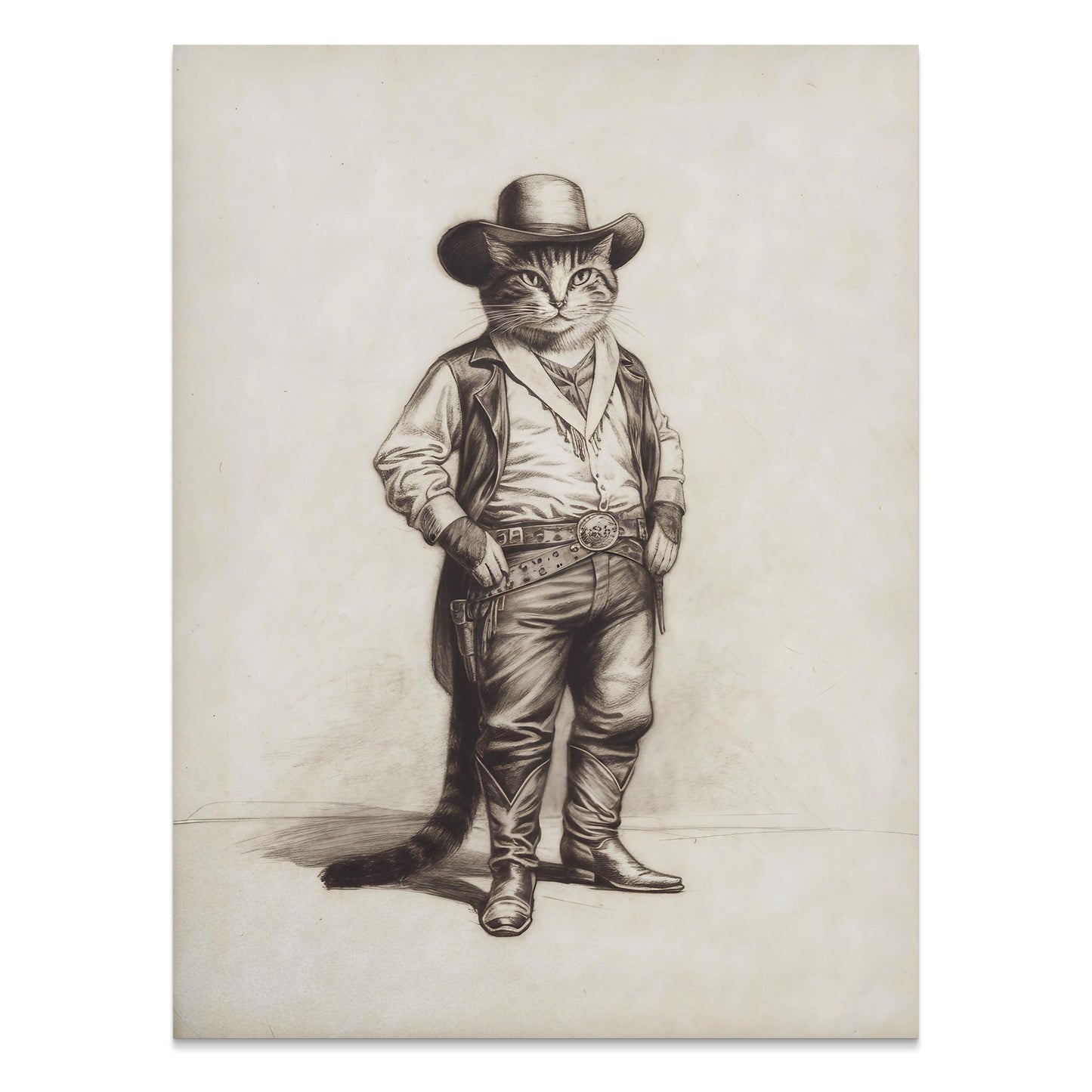 Premium Poster of Cowboy Cat in Western Outfit Humorous Art Posters