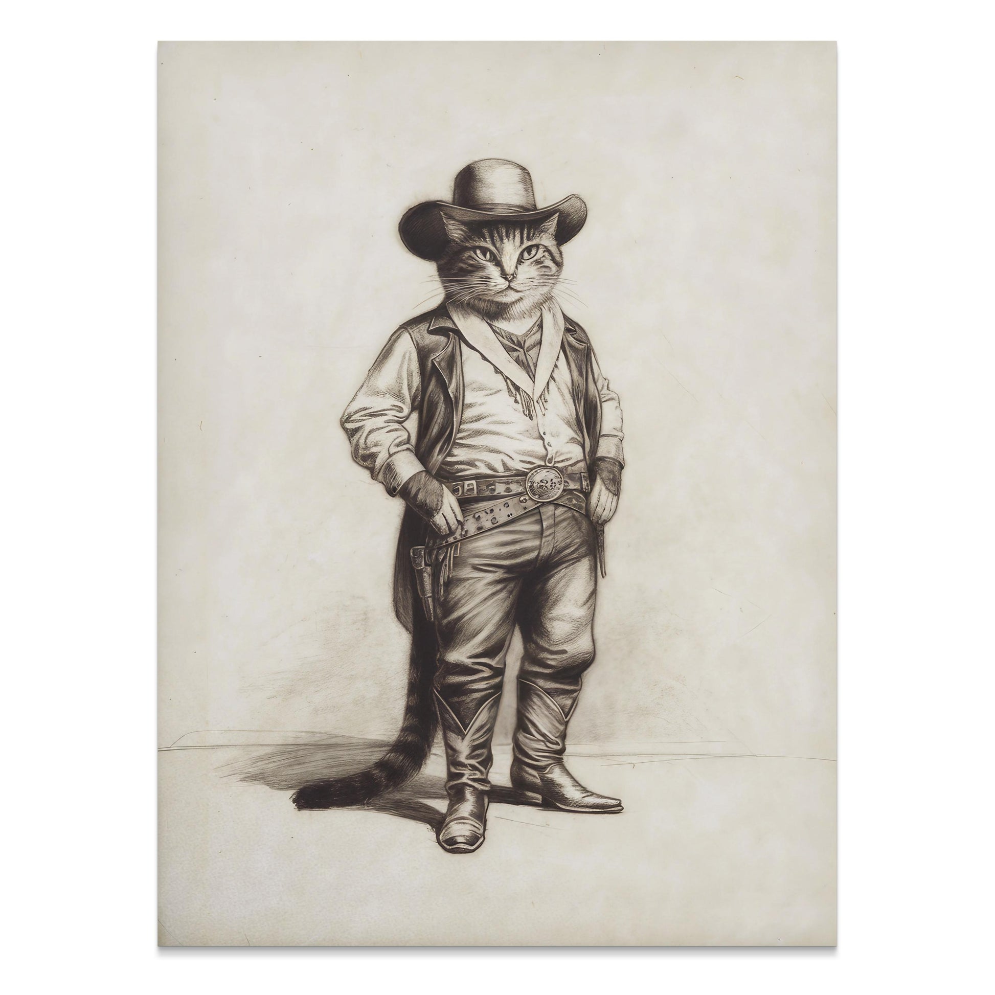 Premium Poster of Cowboy Cat in Western Outfit Humorous Art Posters