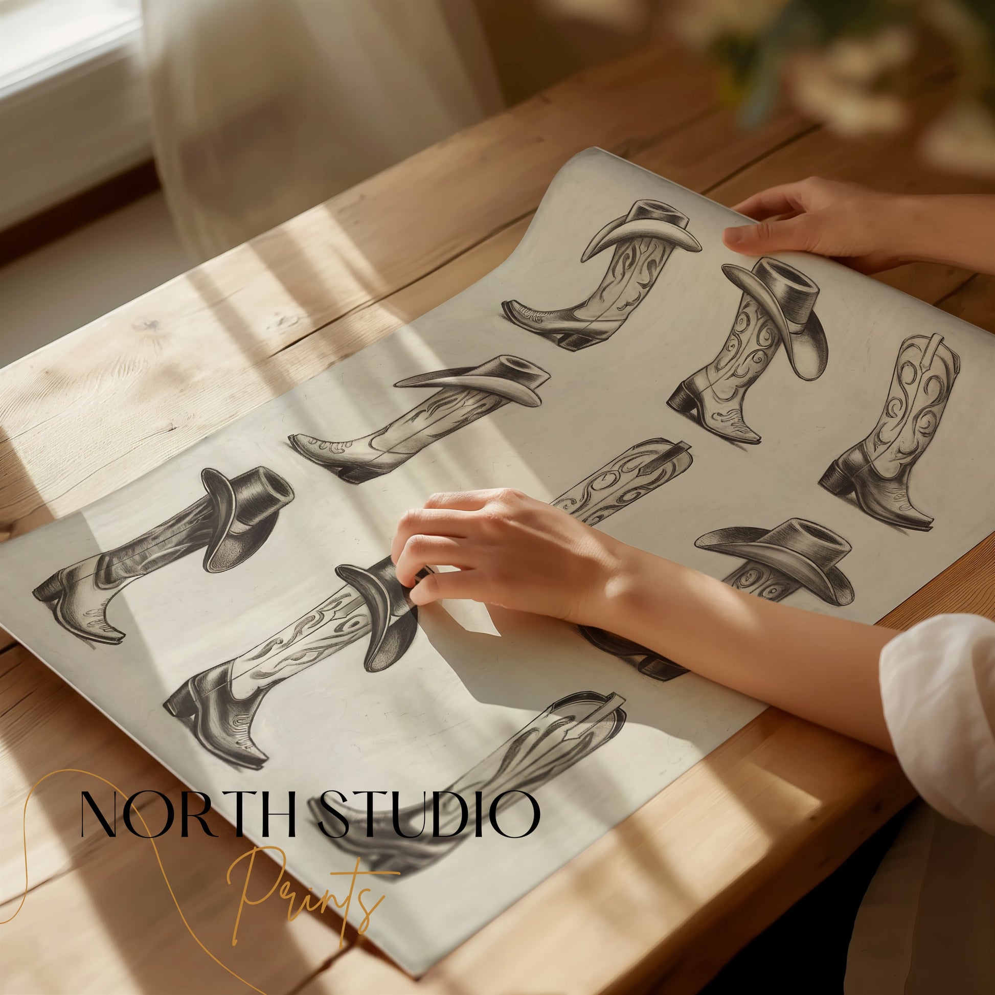 Premium Poster of Cowboy Hat and Boot Art Collection Posters