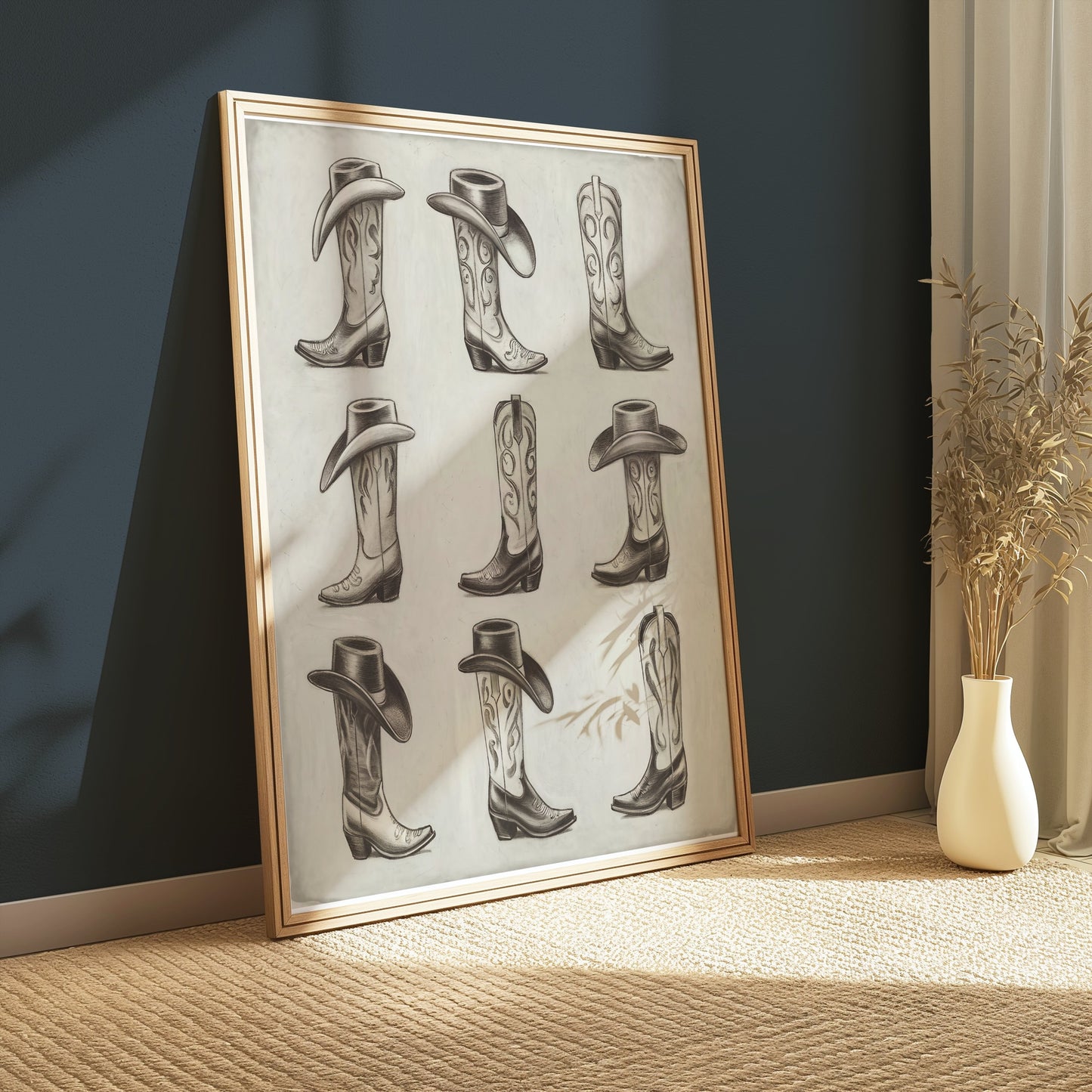 Premium Poster of Cowboy Hat and Boot Art Collection Posters