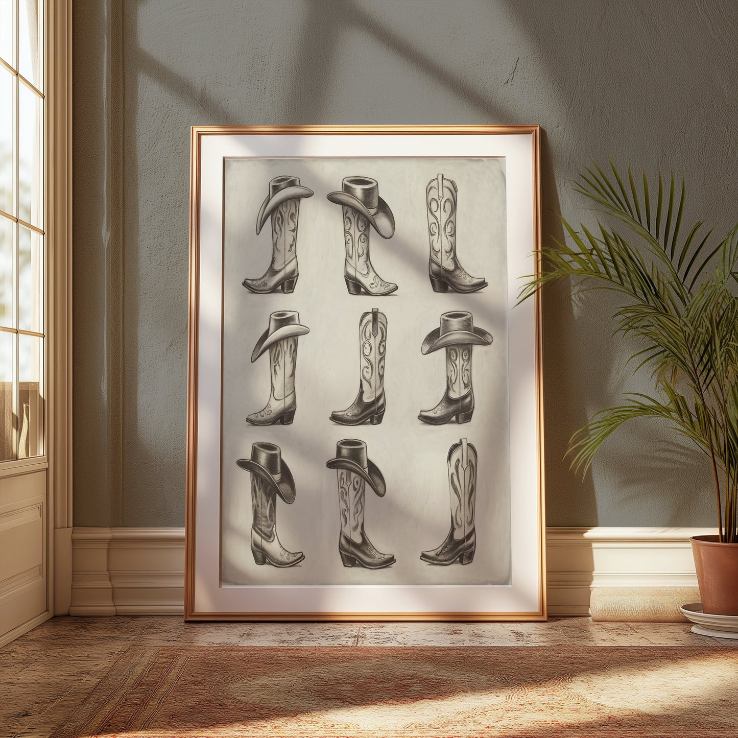 Premium Poster of Cowboy Hat and Boot Art Collection Posters